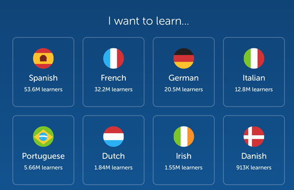 Языки, которые предлагает Duolingo.