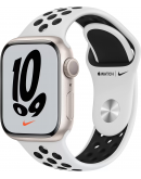 Apple Watch Nike Series 7, 41 мм, корпус из алюминия цвета «сияющая звезда», спортивный ремешок Nike цвета «чистая платина/чёрный» (MKN33)