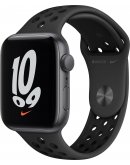 Apple Watch Nike SE 2021, 44 мм, корпус из алюминия цвета «серый космос» спортивный ремешок Nike цвета «антрацитовый/чёрный» (MKQ83)