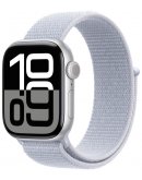 Apple Watch Series 10, 42 мм, корпус из алюминия серебристого цвета, спортивный браслет дымчато-голубого цвета